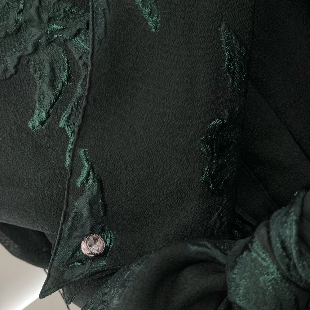 Teri Jon Metallica Jacquard Shirtdress Gown with Floral Print - Picture 6 of 10